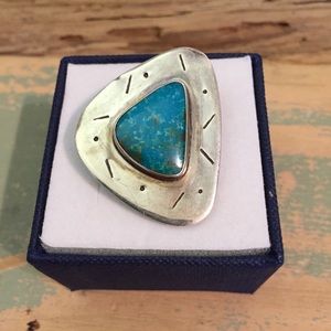 Large Vintage Sterling Silver Turquoise Ring